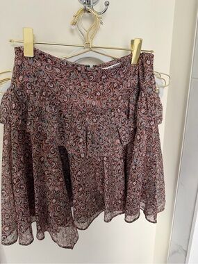 Walter Baker Floral Ruffle Hem Skirt — Dusty Rose & Blue